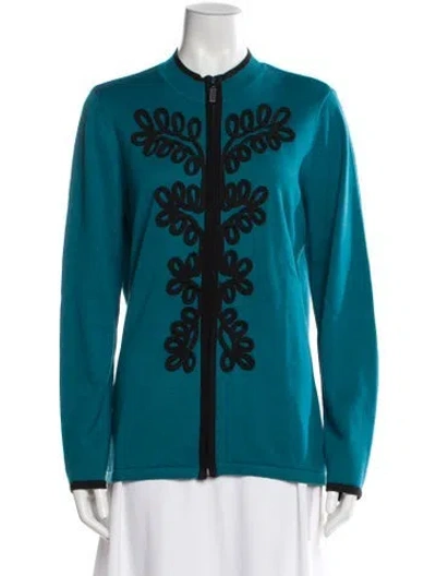 Pre-owned Bob Mackie Graphic Print Crew Neck Sweater In Blue
