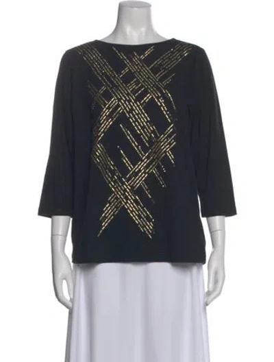 Pre-owned Bob Mackie Graphic Print Crew Neck Top In Black