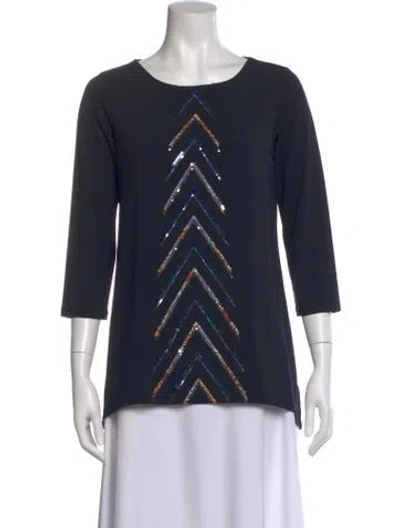 Pre-owned Bob Mackie Graphic Print Crew Neck Top In Blue
