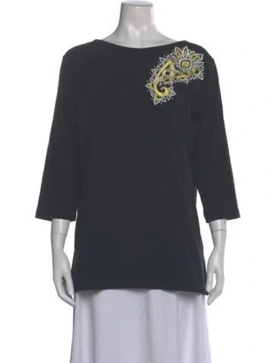 Pre-owned Bob Mackie Graphic Print Crew Neck Top In Gray