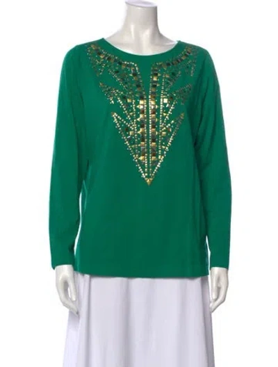 Pre-owned Bob Mackie Graphic Print Crew Neck Top In Green