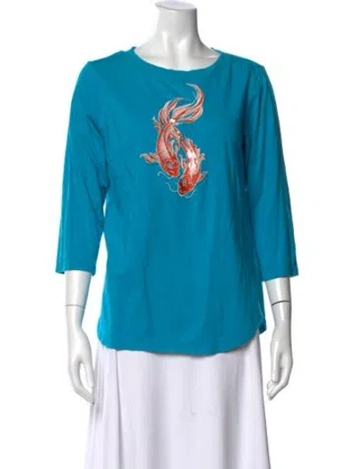 Pre-owned Bob Mackie Graphic Print Crew Neck T-shirt In Blue