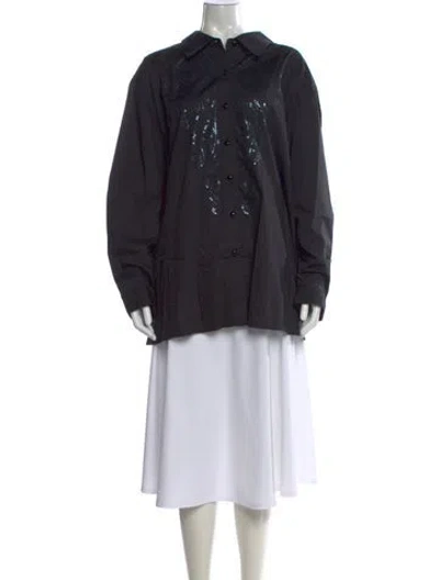 Pre-owned Bob Mackie Graphic Print Long Sleeve Button-up Top In Black