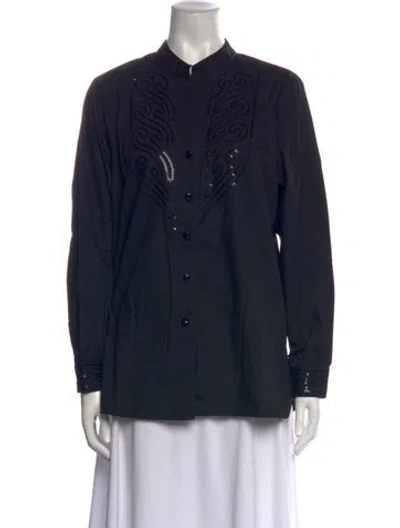 Pre-owned Bob Mackie Graphic Print Long Sleeve Button-up Top W/ Tags In Blue
