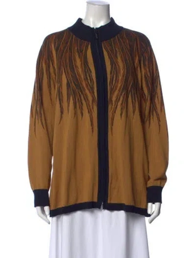 Pre-owned Bob Mackie Graphic Print Mock Neck Sweater In Brown