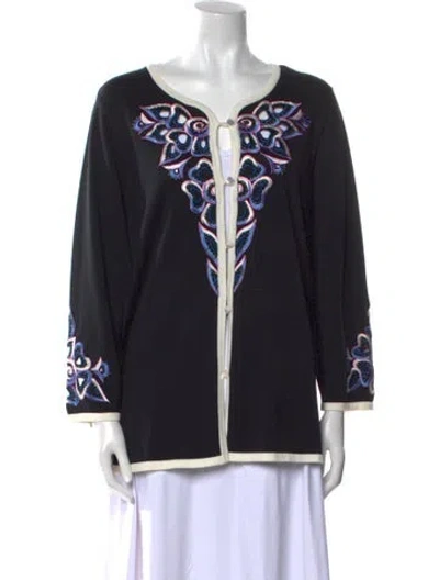 Pre-owned Bob Mackie Graphic Print Scoop Neck Sweater In Black