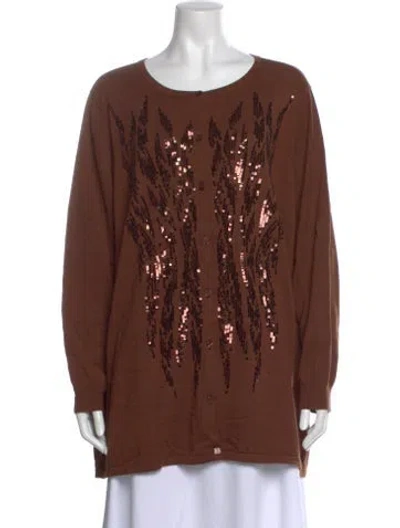 Pre-owned Bob Mackie Graphic Print Scoop Neck Sweater In Brown