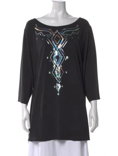 Pre-owned Bob Mackie Graphic Print Scoop Neck Top In Black
