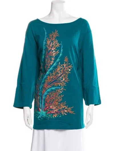 Pre-owned Bob Mackie Graphic Print Scoop Neck Top In Blue