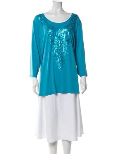 Pre-owned Bob Mackie Graphic Print Scoop Neck Top In Blue