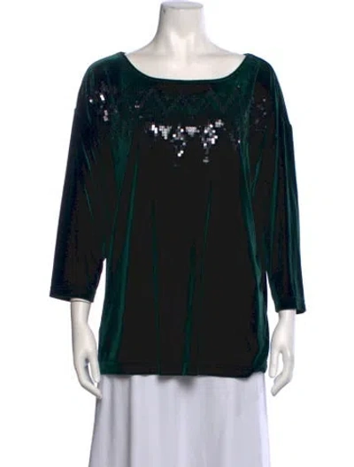 Pre-owned Bob Mackie Graphic Print Scoop Neck Top In Green