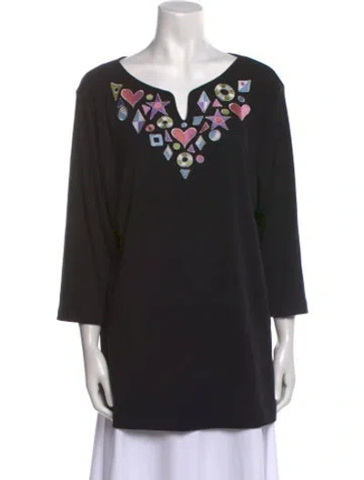 Pre-owned Bob Mackie Graphic Print V-neck Sweater In Blue