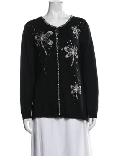 Pre-owned Bob Mackie Graphic Print V-neck Sweater In Blue