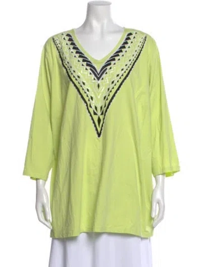 Pre-owned Bob Mackie Graphic Print V-neck Tunic In Green