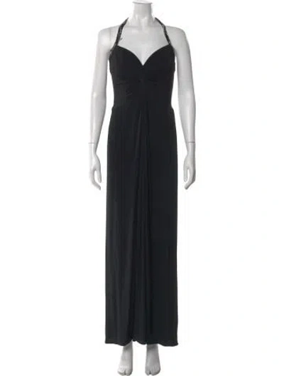 Pre-owned Bob Mackie Halterneck Long Dress In Black