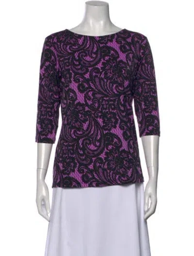 Pre-owned Bob Mackie Lace Pattern Crew Neck Top In Purple