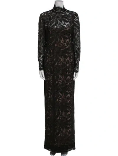 Pre-owned Bob Mackie Lace Pattern Long Dress In Black
