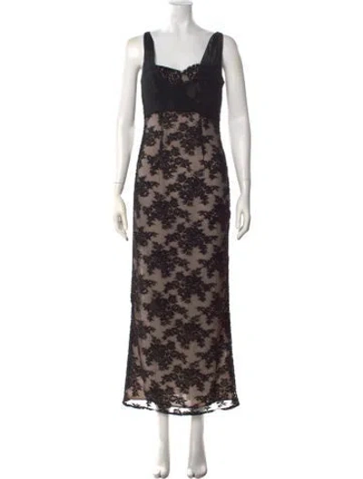Pre-owned Bob Mackie Lace Pattern Long Dress In Black