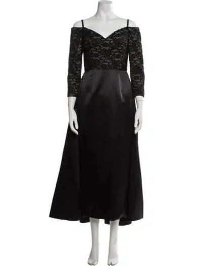 Pre-owned Bob Mackie Lace Pattern Long Dress In Black