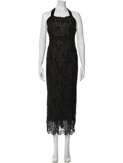 Pre-owned Bob Mackie Lace Pattern Long Dress In Gray