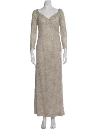 Pre-owned Bob Mackie Lace Pattern Long Dress In Neutral