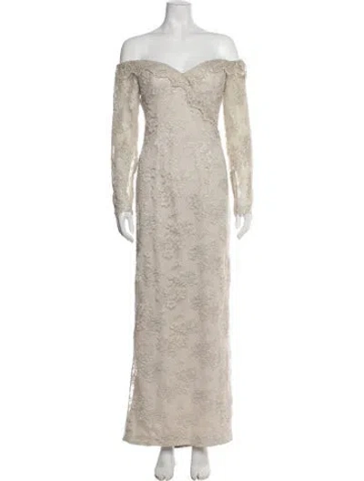 Pre-owned Bob Mackie Lace Pattern Long Dress In Neutral