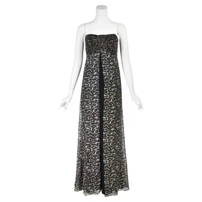 Pre-owned Bob Mackie Late 1990s Animal Print Formal Strapless Gown With Beaded Bodice Sz 6 In Black