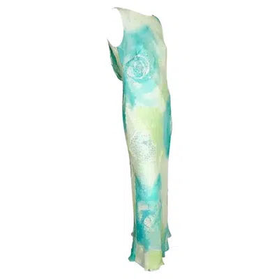 Pre-owned Bob Mackie Late 1990s  Blue Pastel Rose Floral Beaded Sleeveless Gown 6 In Red