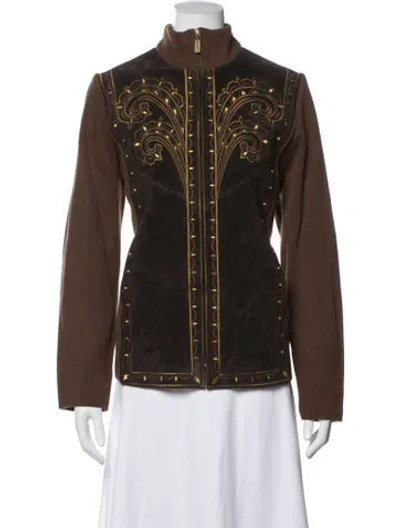 Pre-owned Bob Mackie Leather Patterned Coat In Brown