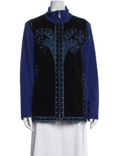 Pre-owned Bob Mackie Leather Patterned Jacket In Blue