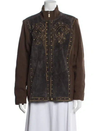 Pre-owned Bob Mackie Leather Patterned Jacket In Brown