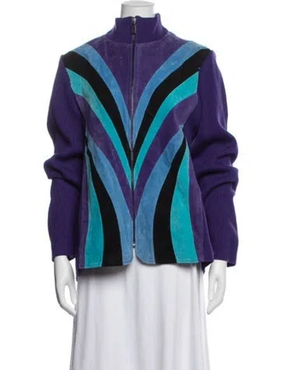 Pre-owned Bob Mackie Leather Patterned Jacket W/ Tags In Purple