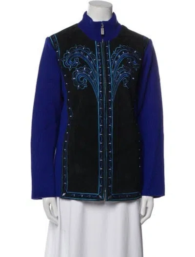 Pre-owned Bob Mackie Leather Printed Jacket In Blue