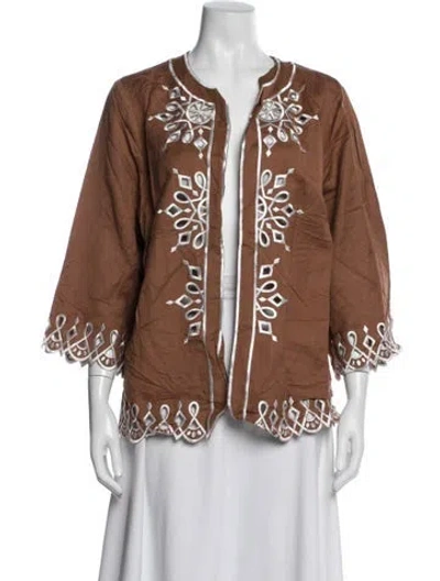 Pre-owned Bob Mackie Linen Patterned Jacket In Brown