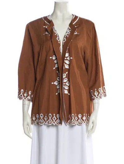 Pre-owned Bob Mackie Linen Patterned Pajamas In Brown