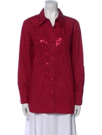 Pre-owned Bob Mackie Long Sleeve Button-up Top In Burgundy