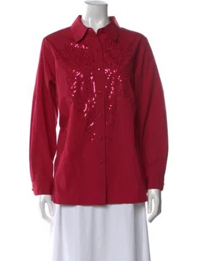 Pre-owned Bob Mackie Long Sleeve Button-up Top In Red