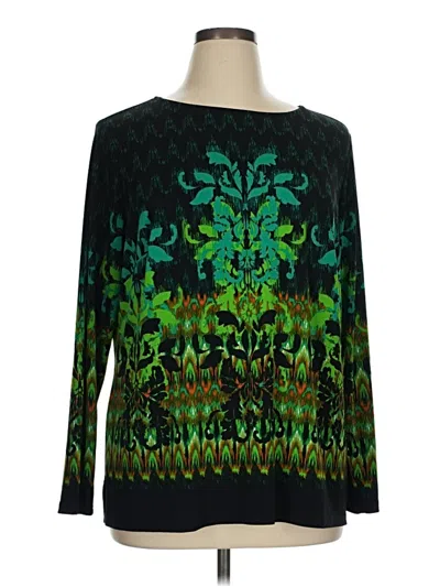 Pre-owned Bob Mackie Long Sleeve Top Green Boatneck Tops