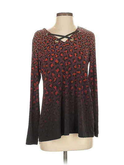 Pre-owned Bob Mackie Long Sleeve Top Red Keyhole Neckline Tops