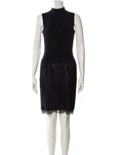 Pre-owned Bob Mackie Mock Neck Knee-length Dress In Black