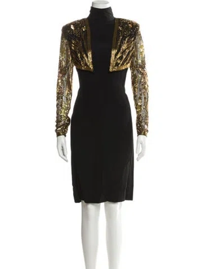 Pre-owned Bob Mackie Mock Neck Knee-length Dress In Multi