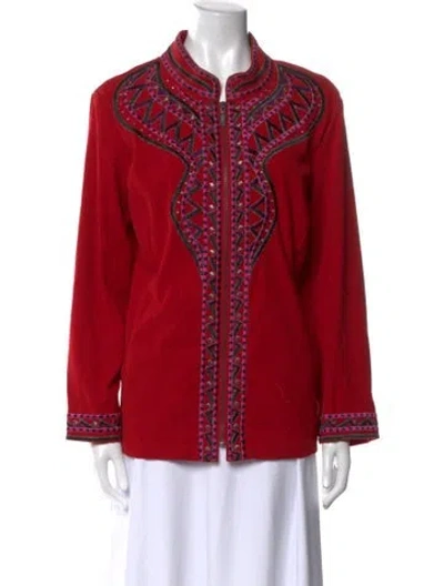Pre-owned Bob Mackie Mock Neck Long Sleeve Tunic In Red