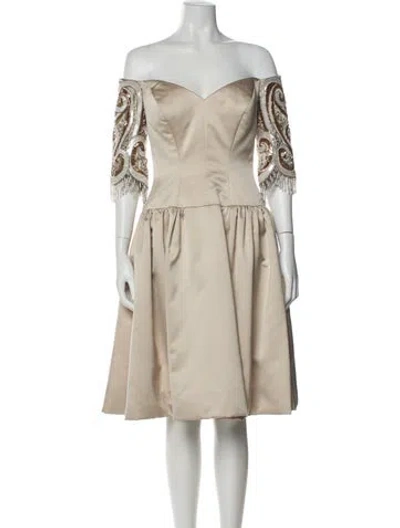 Pre-owned Bob Mackie Off-the-shoulder Midi Length Dress In Neutral