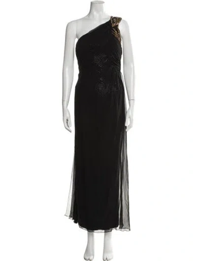 Pre-owned Bob Mackie One-shoulder Long Dress In Black