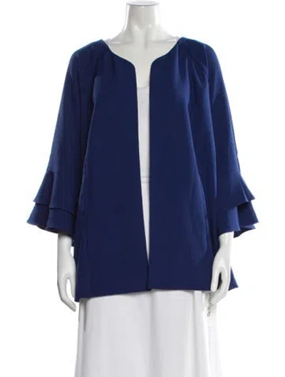 Pre-owned Bob Mackie Open Front Three-quarter Sleeve Top In Blue