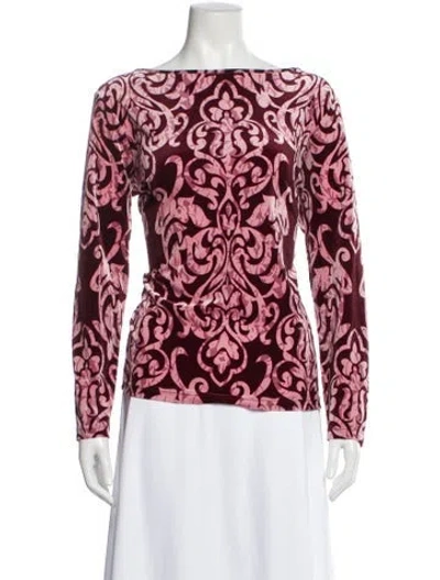 Pre-owned Bob Mackie Paisley Print Bateau Neckline Top W/ Tags In Pink
