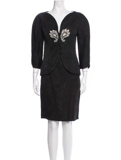 Pre-owned Bob Mackie Paisley Print Crystal Embellishments Skirt Suit In Black
