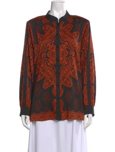Pre-owned Bob Mackie Paisley Print Long Sleeve Blouse In Orange