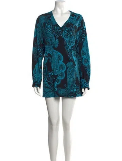 Pre-owned Bob Mackie Paisley Print Mini Dress In Blue