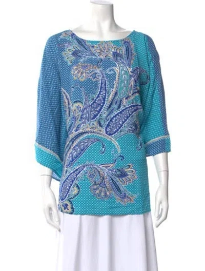 Pre-owned Bob Mackie Paisley Print Scoop Neck Top W/ Tags In Blue